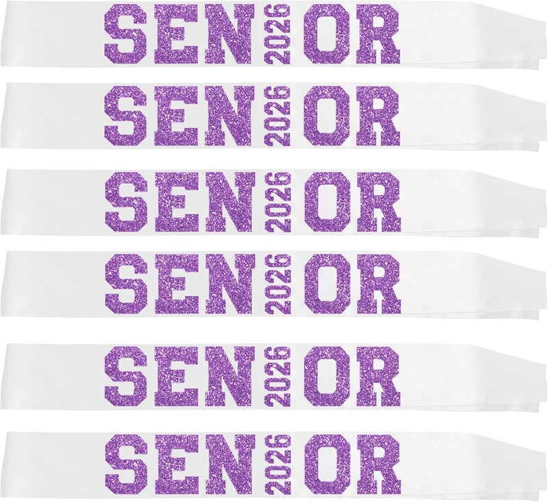 Partyprops 6Pcs White Senior 2026 Satin Sashes with Purple Glitter Letters Senior 2026 Decorations- 2026 Graduation Celebrations Senior Cheer Sash - Cheerleader Sash - Class Competition Sashes - Image 4